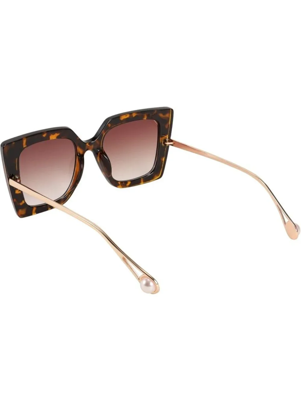 Women's Trendy Square Shades Pearl Inlay Cat Eye UV400 Protection Leopard